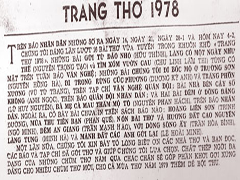 Nhớ lại sự kiện “Trang thơ 1978”